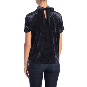 14th & Union Velvet Back Bow Mock Neck Top Navy
